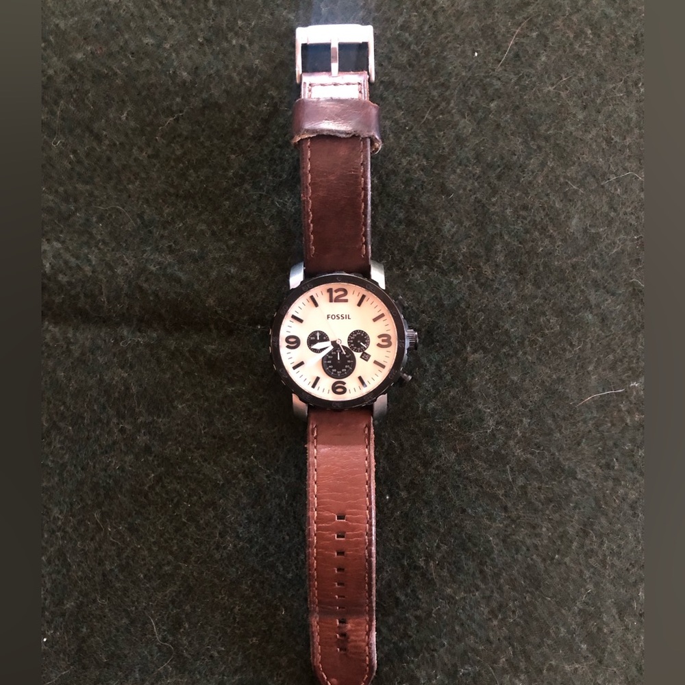Fossil JR1390 Nate Chronograph Watch w/ leather band